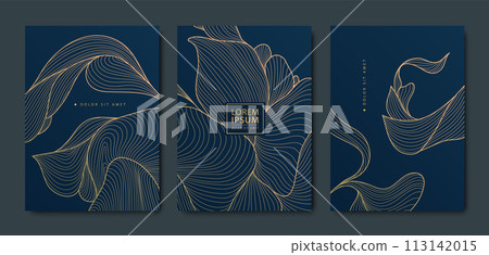 Vector set of art deco gold leaves background, copper luxury abstract design, line tropical illustrations. Use for invitations, banners, borders, package 113142015