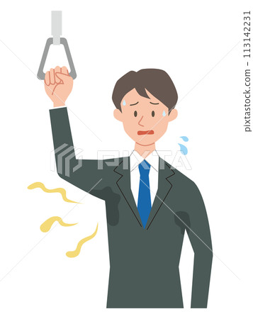 一位商人擔心腋下的汗漬和氣味的插圖 一位商人擔心腋下的汗漬和氣味的插圖 113142231