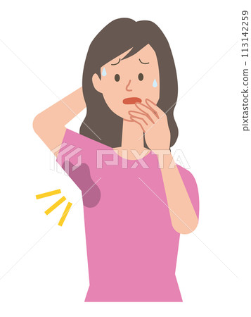 一位女士擔心腋下有汗漬的插圖 113142259