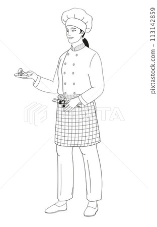 standing smiling chef restaurant female  characters in uniform 113142859