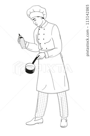 standing smiling chef restaurant female African American characters in uniform 113142865