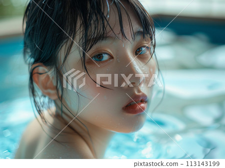 Portrait of a young woman in a hot spring Portrait of a young woman in a hot spring 113143199