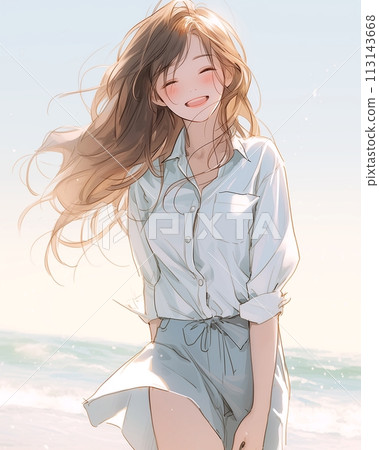 微笑的女性插畫“AI生成圖像” 微笑的女性插畫“AI生成圖像” 113143668