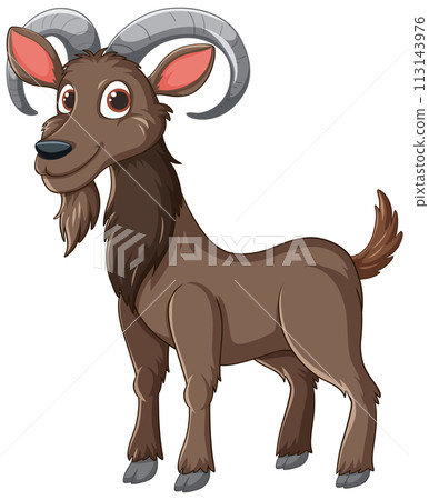Cheerful Cartoon Goat Standing Proudly 113143976