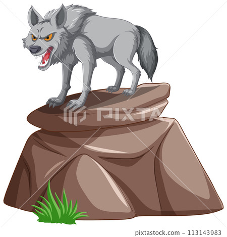 Fierce Wolf Standing on Rocky Outcrop Fierce Wolf Standing on Rocky Outcrop 113143983