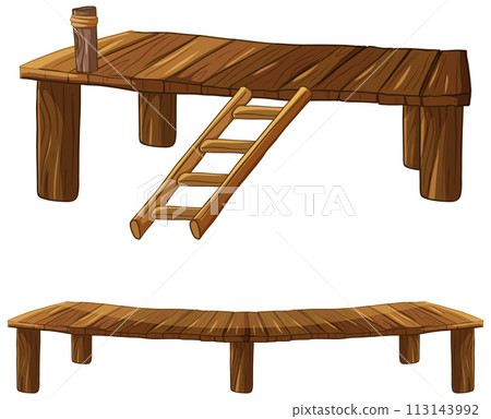 Wooden Table and Bench Illustration Wooden Table and Bench Illustration 113143992
