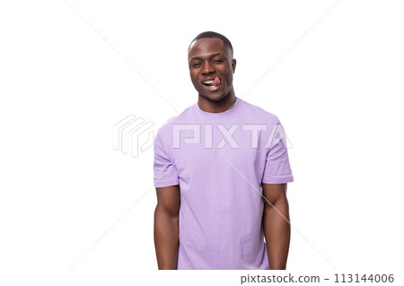 young funny american man with short haircut wearing lilac t-shirt with print mockup young funny american man with short haircut wearing lilac t-shirt with print mockup 113144006