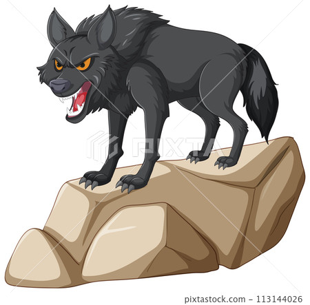 Fierce Wolf Standing on a Rocky Outcrop 113144026