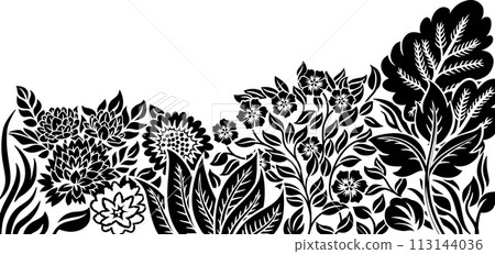 Flowers Pattern Flower Woodcut Engraved Abstract Flowers Pattern Flower Woodcut Engraved Abstract 113144036