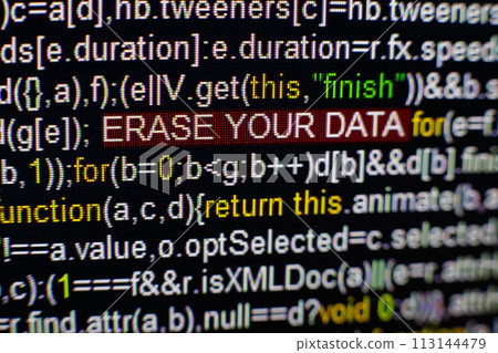 Macro photo of computer screen with program source code and highlighted SPYWARE inscription in the middle. Script on the screen with virus in it. Cyber security concept. Technology background. Macro photo of computer screen with program source code and highlighted SPYWARE inscription in the middle. Script on the screen with virus in it. Cyber security concept. Technology background. 113144479