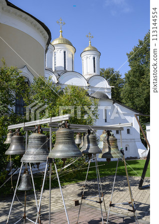 Bells in courtyard of Transfiguration Monastery near Church of Resurrection of Christ in Yaroslavl 113144554