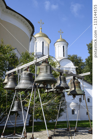 Bells in courtyard of Transfiguration Monastery near Church of Resurrection of Christ in Yaroslavl 113144555
