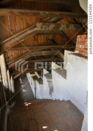 Interior of the medieval fortress wall of the Spaso-Preobrazhensky Monastery in Yaroslavl, Russia 113144564