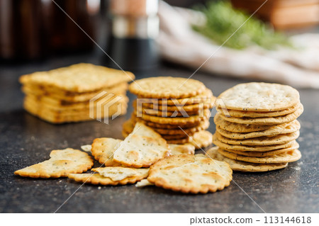 Pile of Crackers on Kitchen Counter Pile of Crackers on Kitchen Counter 113144618