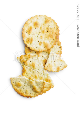 Salted crackers isolated on white background. Salted crackers isolated on white background. 113144660