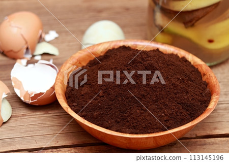 Coffee grounds, crushed eggshells and banana peels as natural organic fertilizer Coffee grounds, crushed eggshells and banana peels as natural organic fertilizer 113145196