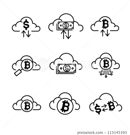 crypto finance cloud business service icon set crypto finance cloud business service icon set 113145393