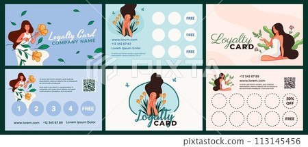 Loyalty card design set for beauty procedures 113145456