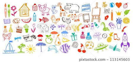 Line art illustration set of child drawings 113145603