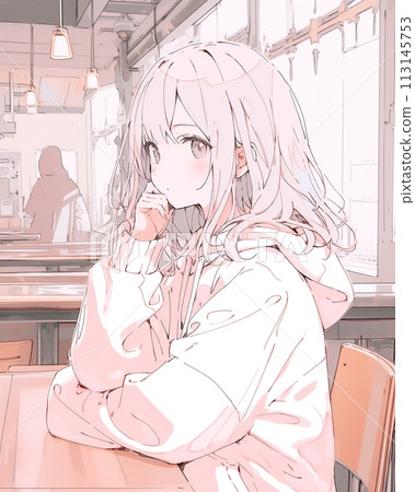 連帽衫女孩粉色插畫“AI生成圖像” 連帽衫女孩粉色插畫“AI生成圖像” 113145753