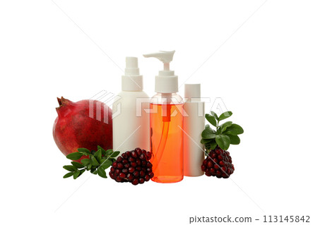 PNG cosmetics with pomegranate isolated on white background. 113145842