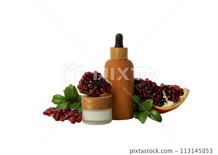 PNG cosmetics with pomegranate isolated on white background. PNG cosmetics with pomegranate isolated on white background. 113145853