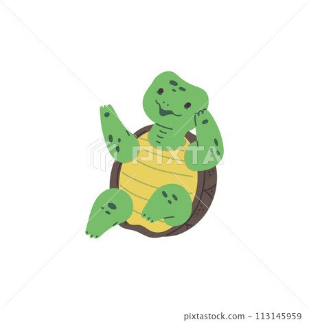 A cute cheerful spotted turtle dances while sitting on its shell vector icon on a white background 113145959
