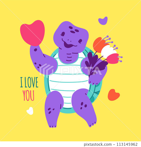 Love-themed turtle with heart vector illustration 113145962