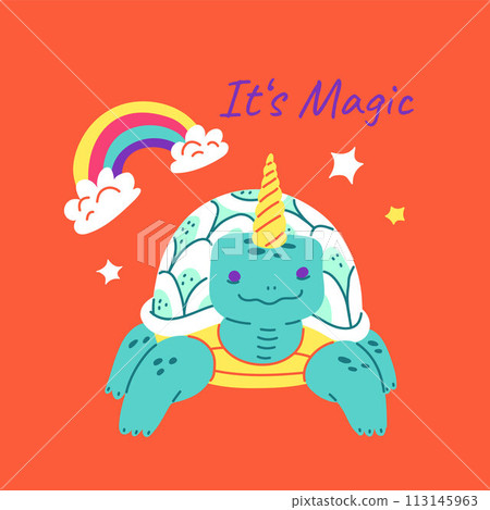 Magical unicorn turtle with rainbow vector illustration 113145963