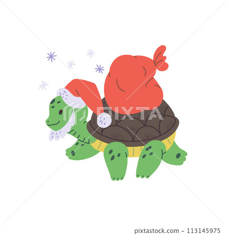 Christmas turtle with Santa sack vector illustration Christmas turtle with Santa sack vector illustration 113145975