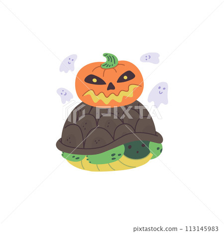 Halloween turtle with pumpkin head vector illustration 113145983