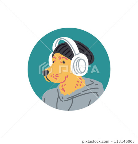 Dog with headphones music vector illustration 113146003