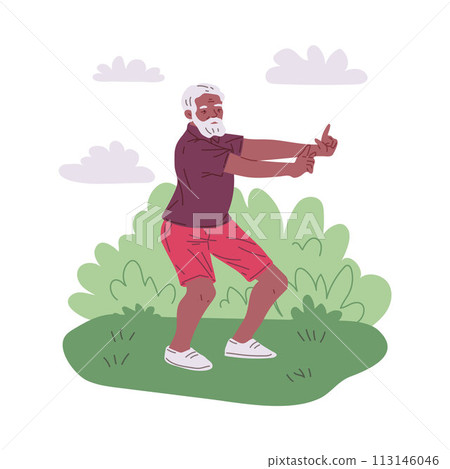 Vector illustration of outdoor tai chi for seniors. 113146046