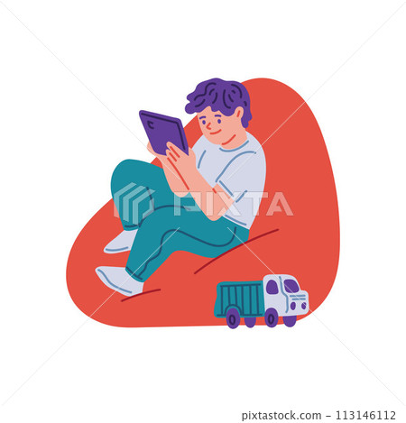 Child with tablet vector illustration 113146112