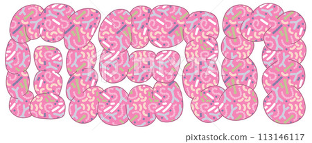 Gut microbiome concept. Human intestine with microbiota pattern with healthy probiotic bacteria. Flat abstract medicine illustration of microbiology checkup. Gut microbiome concept. Human intestine with microbiota pattern with healthy probiotic bacteria. Flat abstract medicine illustration of microbiology checkup. 113146117