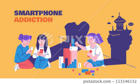 Kids with gadgets vector illustration set 113146132