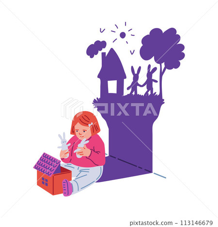 Creative games for little girl without gadgets, isolated background 113146679
