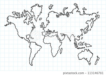Hand Drawn Flat World Map. Isolated and Real Pen Sketch, Vector Illustration Hand Drawn Flat World Map. Isolated and Real Pen Sketch, Vector Illustration 113146781