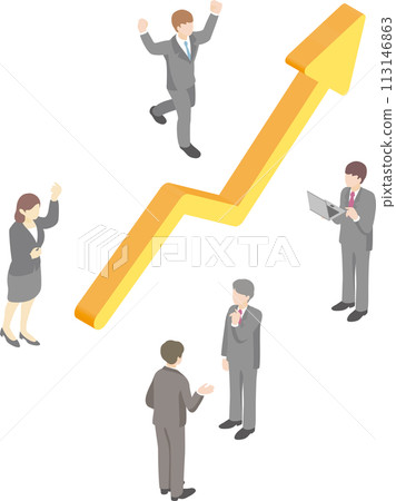 Isometric business person male female arrow rising image simple illustration material Isometric business person male female arrow rising image simple illustration material 113146863