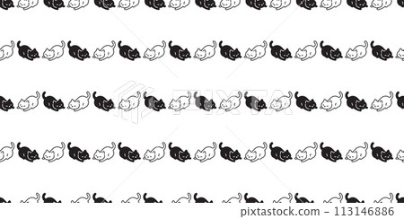 cat seamless pattern kitten black white neko calico munchkin pet vector cartoon doodle gift wrapping paper tile background repeat wallpaper illustration isolated design 113146886