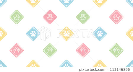 dog paw seamless pattern cat footprint vector checked diamond puppy pet kitten cartoon doodle christmas reteo tile background gift wrapping paper repeat wallpaper illustration scarf isolated design 113146896
