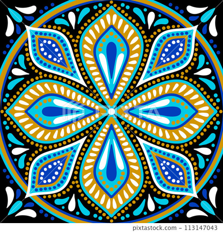 Moroccan ceramic tile pattern. Mediterranean traditional folk ornament. 113147043