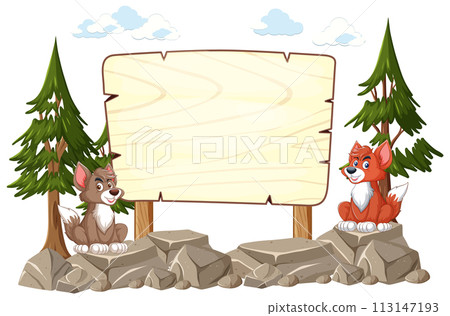 Friendly Forest Animals with Blank Sign Friendly Forest Animals with Blank Sign 113147193