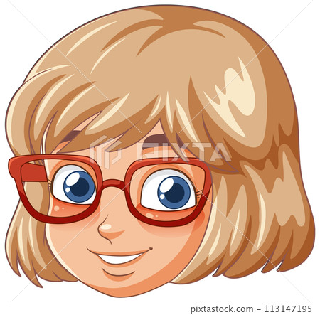 Smiling Cartoon Girl with Red Glasses 113147195