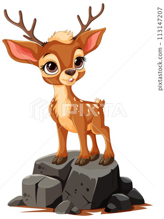 Adorable Fawn Standing on Rocks 113147207