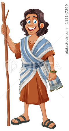 Cheerful Ancient Traveler with Staff Cheerful Ancient Traveler with Staff 113147269