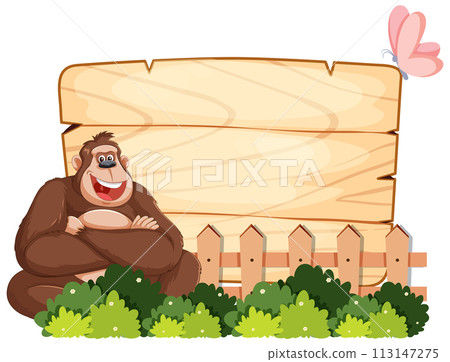 Happy Gorilla with Wooden Sign Happy Gorilla with Wooden Sign 113147275