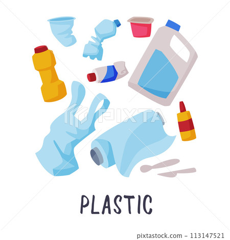 Plastic Waste Sorting, Segregation and Separation of Garbage Vector Illustration on White Background Plastic Waste Sorting, Segregation and Separation of Garbage Vector Illustration on White Background 113147521
