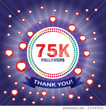 75k followers thank you card with hearts and ribbon 75k followers thank you card with hearts and ribbon 113147522