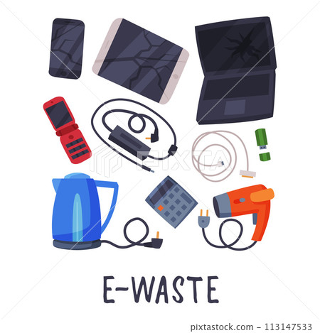 E-Waste Sorting, Segregation and Separation of Garbage Vector Illustration on White Background E-Waste Sorting, Segregation and Separation of Garbage Vector Illustration on White Background 113147533